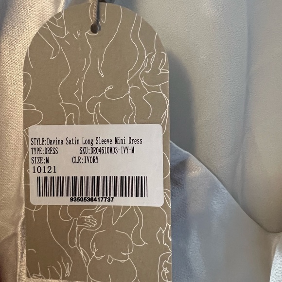 Meshki - DAVINA - Satin Long Sleeve Mini Dress - Ivory -  L - Picture 8 of 8